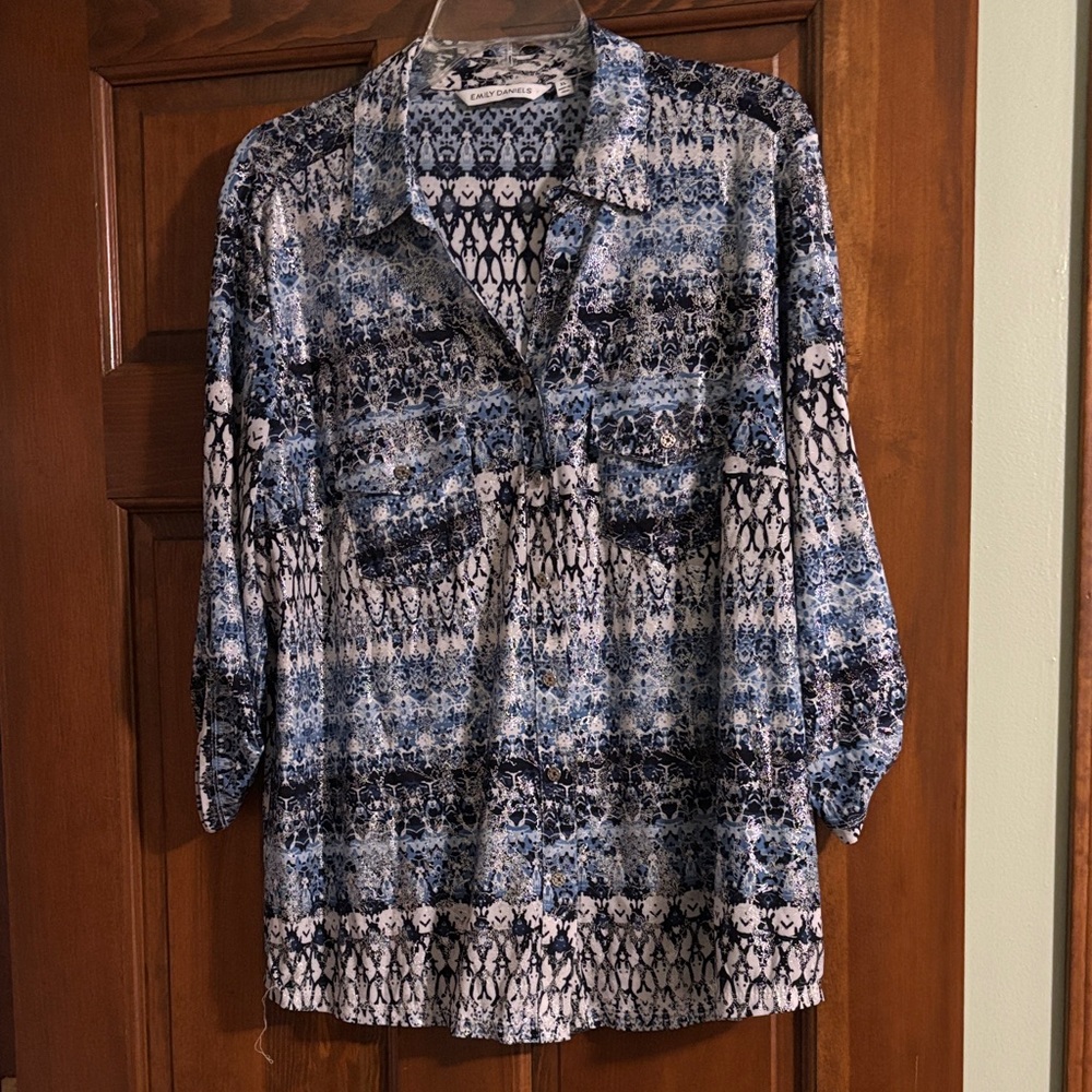 Blue Metallic Patterned Women's Top